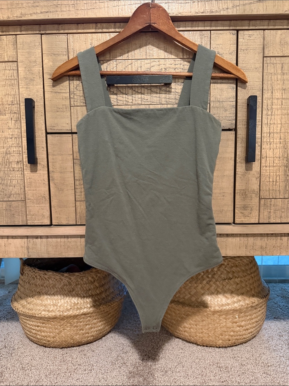 Abercrombie & Fitch Olive Green Square-Neck Bodysuit